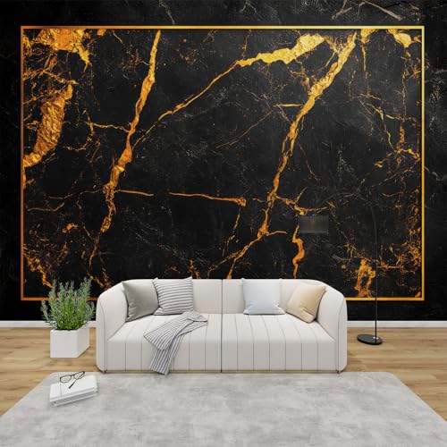 PaxGloz Fototapete Schwarz Gold Tapete Marmor Optik Luxus Tapeten Vliestapete Modern Wandtapete Wohnzimmer Schlafzimmer Kinderzimmer Wanddeko Motivtapeten 350 x 256 cm (B x H) von PaxGloz