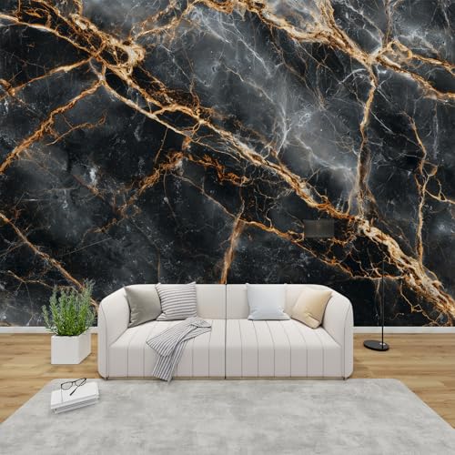 PaxGloz Fototapete Schwarze Marmor Gold Tapete Marmoroptik Luxus Tapeten Vliestapete Modern Wandtapete Wohnzimmer Schlafzimmer Kinderzimmer Wanddeko Motivtapeten 350 x 256 cm (B x H) von PaxGloz