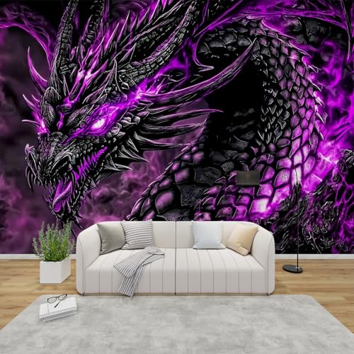 PaxGloz Fototapete Schwarzer Drache Tapete Gaming Zimmer Fantasy Tapeten Vliestapete Modern Wandtapete Wohnzimmer Schlafzimmer Kinderzimmer Wanddeko Motivtapeten 250 x 175 cm (B x H) von PaxGloz