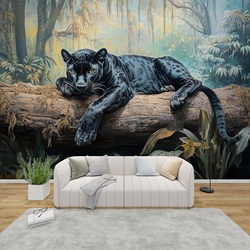 PaxGloz Fototapete Schwarzer Panther Tapete Dschungel Tiere Tapeten Vliestapete Modern Wandtapete Wohnzimmer Schlafzimmer Kinderzimmer Wanddeko Motivtapeten 200 x 140 cm (B x H) von PaxGloz
