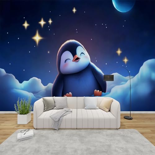 PaxGloz Fototapete Süßer Pinguin Tapete Cartoon Tiermotiv Tapeten Vliestapete Modern Wandtapete Wohnzimmer Schlafzimmer Kinderzimmer Wanddeko Motivtapeten 200 x 140 cm (B x H) von PaxGloz