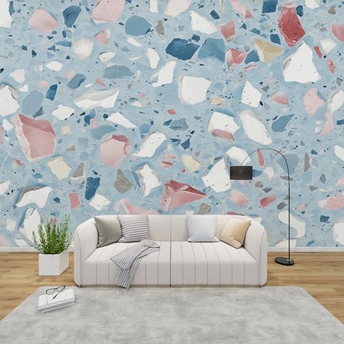 PaxGloz Fototapete Terrazzo Tapete Blaue Steinoptik Tapeten Vliestapete Modern Wandtapete Wohnzimmer Schlafzimmer Kinderzimmer Wanddeko Motivtapeten 350 x 256 cm (B x H) von PaxGloz