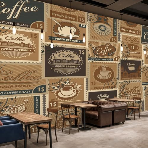 PaxGloz Fototapete Vintage Kaffee Poststempel Tapete Braun Beige Café Retro Tapeten Vliestapete Modern Wandtapete Wohnzimmer Schlafzimmer Küche Wanddeko Motivtapeten 250 x 175 cm (B x H) von PaxGloz