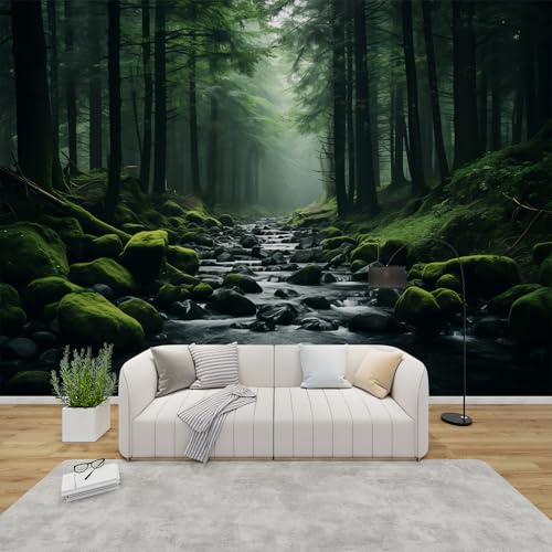 PaxGloz Fototapete Wald Bach Tapete Mooswald Tapeten Vliestapete Modern Wandtapete Wohnzimmer Schlafzimmer Kinderzimmer Wanddeko Motivtapeten 250 x 175 cm (B x H) von PaxGloz