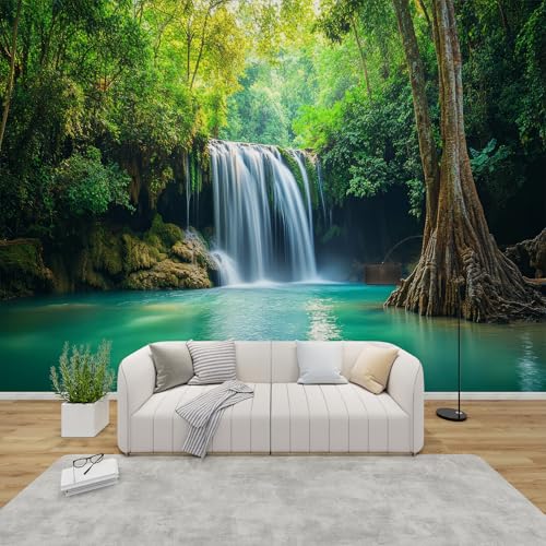 PaxGloz Fototapete Wasserfall 3D Tapete Wald Wasserlandschaft Tapeten Vliestapete Modern Wandtapete Wohnzimmer Schlafzimmer Kinderzimmer Wanddeko Motivtapeten 200 x 140 cm (B x H) von PaxGloz