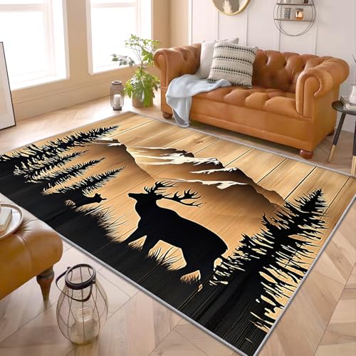 PaxGloz Hirsch Teppich - Teppiche Wohnzimmer Schlafzimmer Hirsch Wald, Kleiner Teppich Jagdmotiv REH, Weich Kurzflor & Waschbar & rutschfest Fussmatte Innen, Kinderteppich 60x90 cm von PaxGloz
