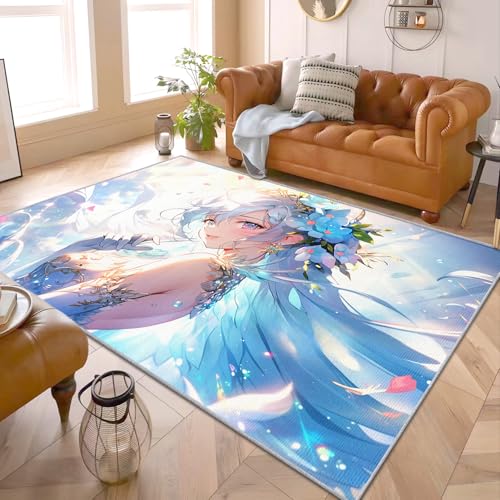 PaxGloz Manga Teppich - Teppiche Wohnzimmer Schlafzimmer Anime Mädchen, Kleiner Teppich Kawaii Anime, Weich Kurzflor & Waschbar & rutschfest Fussmatte Innen, Kinderteppich 80x150 cm von PaxGloz