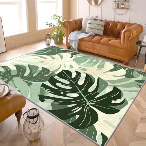 PaxGloz Monstera Blatt Teppich - Waschbarer Großer Teppiche Wohnzimmer 120x170 Kurzflor, Bettvorleger Schlafzimmer rutschfest, Grün Beige Pflanzenmotiv Teppich, Tropische Deko Wohnzimmer PaxGloz Monstera Blatt Teppich - Waschbarer Großer Teppiche Wohnzimmer 120x170 Kurzflor, Bettvorleger Schlafzimmer rutschfest, Grün Beige Pflanzenmotiv Teppich, Tropische Deko Wohnzimmer von PaxGloz