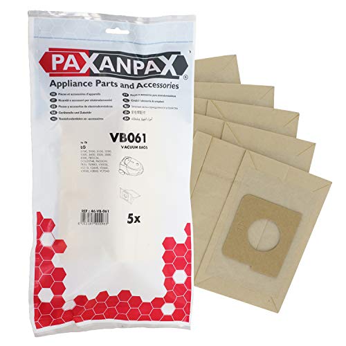 Paxanpax VB061 kompatible Papier-Staubsaugerbeutel für LG 'TB33/TB34/TB39' Extron, Passion, Turbo Hitachi CV3200 Serie (5 Stück), braun von Paxanpax