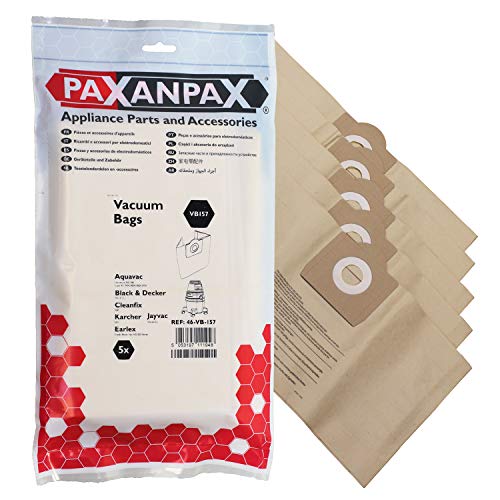 Paxanpax VB157 kompatible Papier-Staubsaugerbeutel für Goblin Aquavac 960 Earlex Combi Power Vac WD1200 Serie (5 Stück), braun von Paxanpax