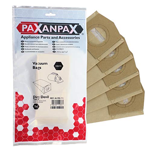 Paxanpax VB172 kompatible Papier-Staubsaugerbeutel für Dirt Devil 'Typ G' Handy Serie (5 Stück), braun von Paxanpax