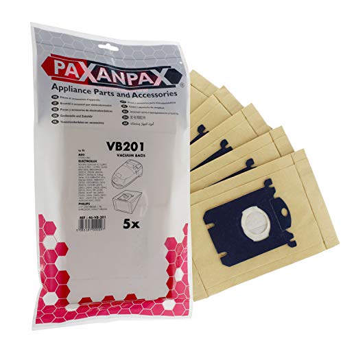 Paxanpax VB201 Kompatible S-Bag-Typ-Papiertüten für Electrolux, AEG, Philips, Tornado, Volta 'E200' (5 Stück), Papier, braun von Paxanpax