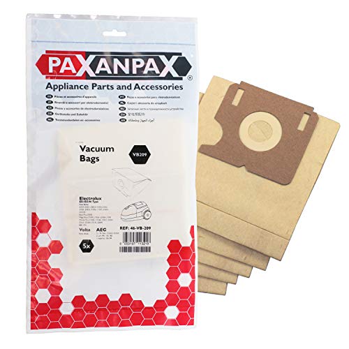 Paxanpax VB209 Kompatible Papier-Staubsaugerbeutel für Electrolux 'E51/E51N' The, Elite, Z2320, Z2330, Filio Z1905, Mega Boss, Mondo Plus, Z2300-Z2315, Xio Z1005-1030 Serie (5 Stück), braun von Paxanpax