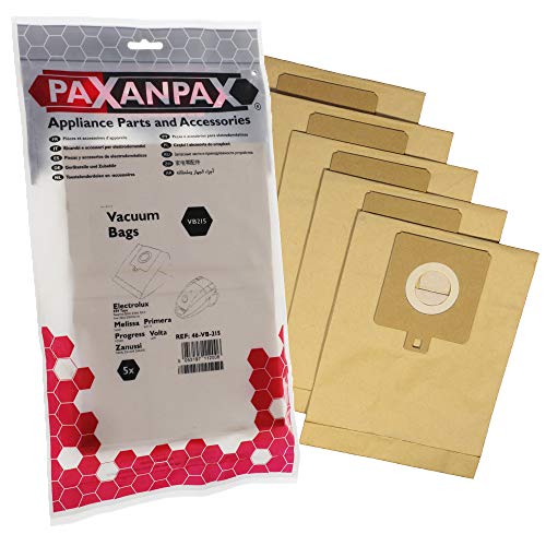 Paxanpax VB215 kompatible Papiertüten für Electrolux E59 Powerlite, Z3318, Z3319, Smart Boss Z3300 Serie (5 Stück), Papier, braun von Paxanpax