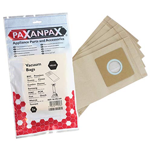 Paxanpax VB240 kompatible Papiertüten für Samsung VPU-100 VC-U100, VC-U112, VC-U114, VC-U300, VC-U313, VC-U314, Storm, Quiet Jet Argos Value VC9710S-4 Contico TVE350 Serie (5 Stück) von Paxanpax