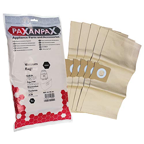 Paxanpax VB261 Kompatible Papiertüten für Goblin W & D1000, Exxtra Aquavac Proplus, Hobby, Omega Electrolux 'E72' Z1516 Janitor Serie (5 Stück), Papier, braun von Paxanpax