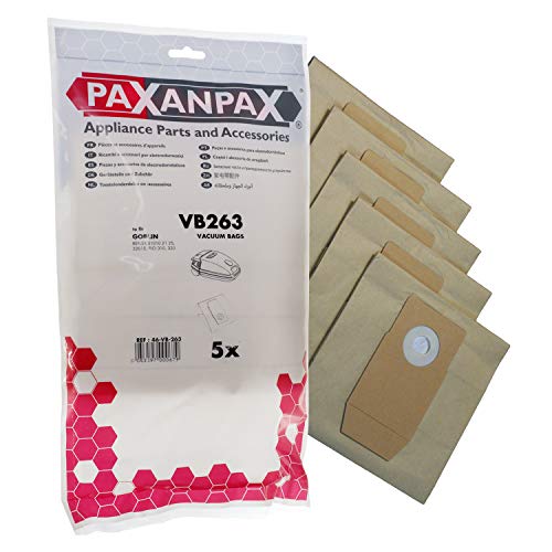 Paxanpax VB263 Kompatible Papier-Staubsaugerbeutel für Goblin, Rio Reflex, 310, 320 Serie (5 Stück), braun von Paxanpax