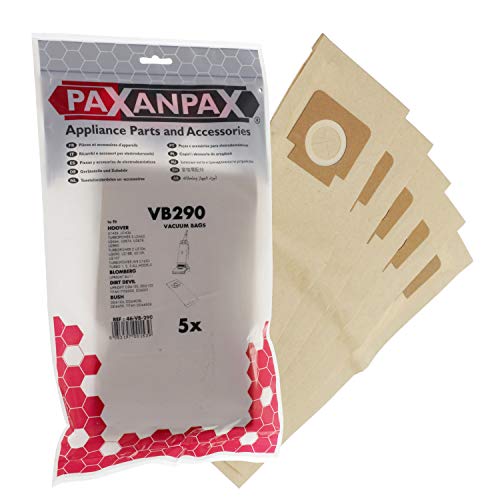 Paxanpax VB290 Kompatible Papier-Staubsaugerbeutel für Hoover 'H4/H18 1,2,3, Turbopower Junior, Turbomaster, Turbolite Serie (5 Stück), braun von Paxanpax