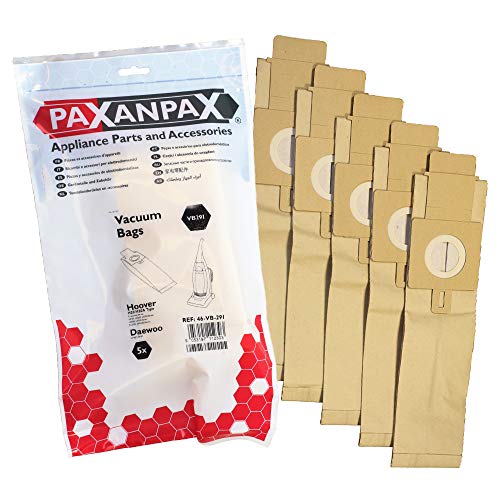 Paxanpax VB291 Kompatible Papiertüten für Hoover H20/H20A' Purepower, U3100, U3200, U3300, U3400, U3500, PU2100, DM4483 Daewoo Upright Serie (5 Stück), Papier, braun von Paxanpax