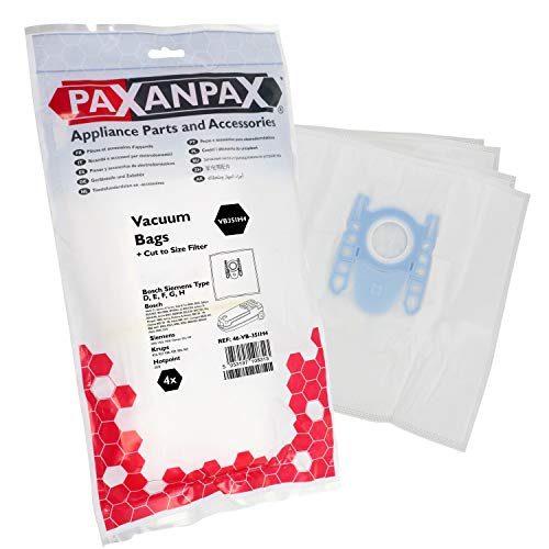 Paxanpax VB351H4 kompatible SMS-Taschen und Filter-Set für Bosch Siemens Typ D, E, F, G, H' Activa, Alpha, Kids & Fun, Super VS Serie (4+1) von Paxanpax