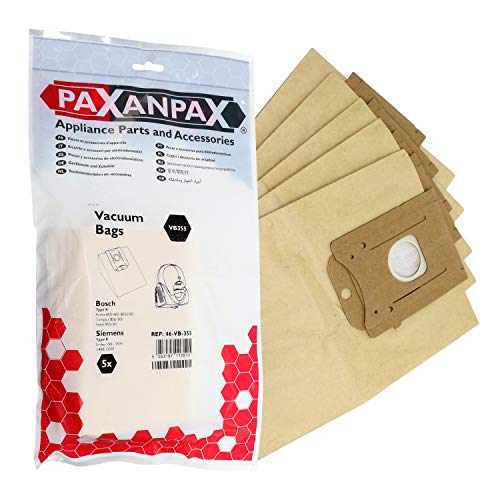 Paxanpax VB355 kompatible Papier-Staubsaugerbeutel für Bosch Siemens Typ K Arriva, Super SX Serie (5 Stück) braun von Paxanpax
