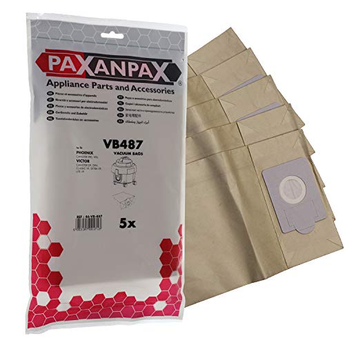 Paxanpax VB487 Kompatible Papier-Staubsaugerbeutel für Victor, V9 Fakir Ghibli D9 Nilco S10 Phoenix WSL, S90 Holland Electro S20 Serie (5 Stück), braun von Paxanpax