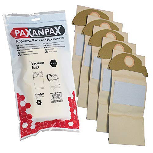 Paxanpax VB820 kompatible Papiertüten für Kärcher A2000-A2099, WD2000-WD2399, MV2 Serie (5 Stück) braun von Paxanpax