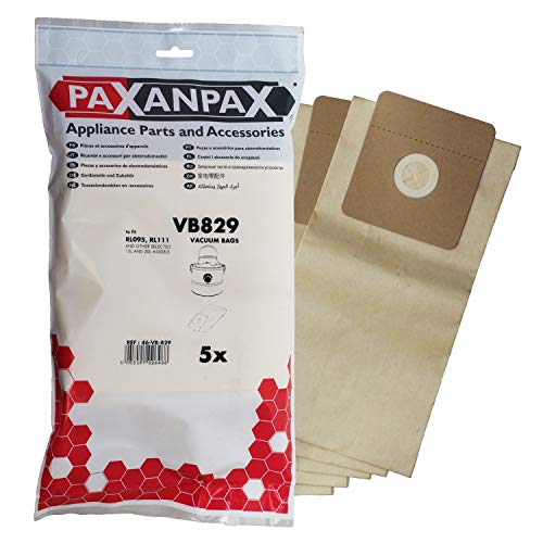 Paxanpax VB829 Kompatible Papier-Staubsaugerbeutel für RL095, RL111 Typ 15L & 20L Ash & Debris Staubsauger (5 Stück), braun von Paxanpax