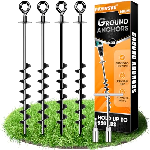 24inch Bodenanker Erdanker Heavy Duty - Robuste Erdanker 4 Set- Full&Wide Screw Trampolin Erdanker Trampolin Set zur Befestigung von Trampolin, Baldachin, Schaukel von Payivsve