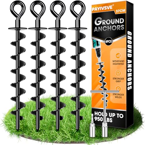 Bodenanker Erdanker Heavy Duty - Robuste Erdanker 4 Set- Voll&Breit Schraube Trampolin Erdanker Trampolin Set zur Befestigung von Trampolin, Baldachin, Schaukel etc von Payivsve