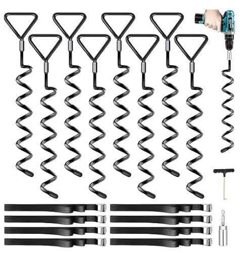 Bodenanker Trampolin 8 Pack | Heavy Duty Erdanker zum Einschrauben für Trampoline Withstand High Wind mit Gurten von Payivsve