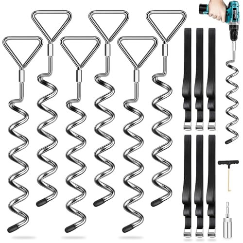 Bodenanker Trampolin Erdanker Trampolin 6er Set - bodenanker mit 6 Gurten (2,5m Länge) - Heavy Duty Erdanker widerstehen hohem Wind, ideal für Trampolin im Freien von Payivsve