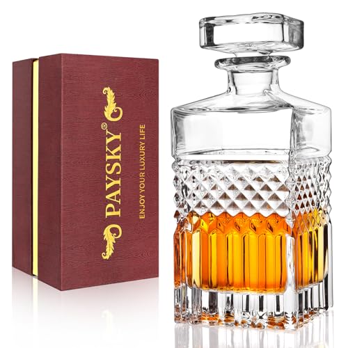 Paysky 850 ml Kristallglas-Whiskey-Dekanter, Likör-Dekanter, Geschenk, Eleganter Stopper, Spülmaschinenfest, für Männer und Weihnachtsdekoration von Paysky