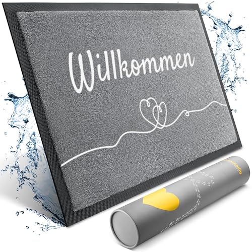 PazCaz Charmante Fußmatte in optimale Größe für die Haustür. willkommen, grau, 40x60, Welcome Outdoor türmatte außen von PazCaz