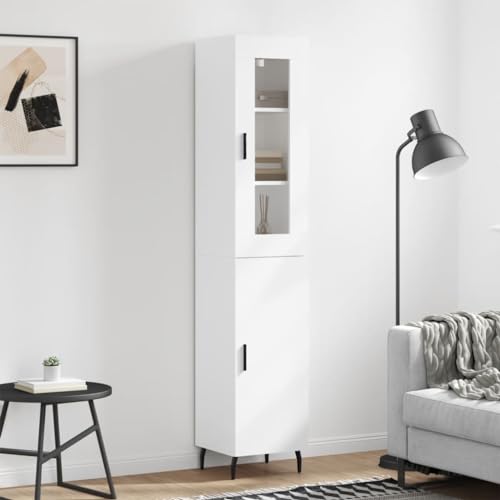 Pbnzn Hohe Anrichte für Wohnzimmer aus Sperrholz, Metall, Glas 34,5 x 34 x 180 cm, weiß, Schrank für Küche, platzsparend, für Wohnzimmer, modern, hoch von Pbnzn