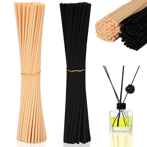 PceGan Raumduft Stäbchen, 200 Stück Natur und Schwarz Duftstäbchen, Duftstäbchen Nachfüllpack für Eine Gleichmäßige und Stabile Duftabgabe, Diffuser Stäbchen Für Schlafzimmer Badezimmer SPA von PceGan