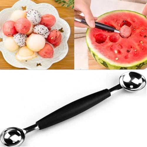 2-in-1 Edelstahl-Melonenballer, Melonenschaufel, geeignet für Wassermelonen, Cantaloupe-Eiscreme, bequemer rutschfester Griff, Küchenutensilien und Gadgets, doppelseitiger Obstmelonenballer von Pchnfei