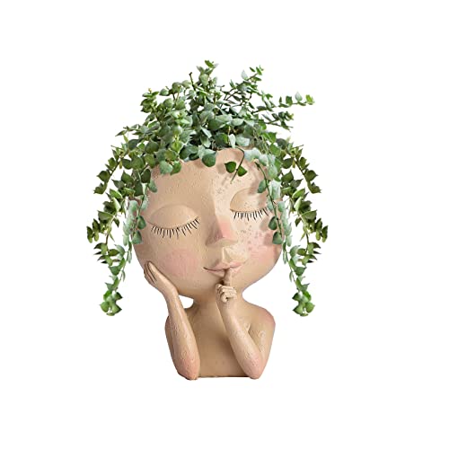 Pcscevcr Sukkulenten Pflanztopf aus Harz, kreative menschliche Kopfvase, moderner weiblicher Übertopf mit Drainageloch, für Heim-Garten-Dekoration (hellbraun) von Pcscevcr