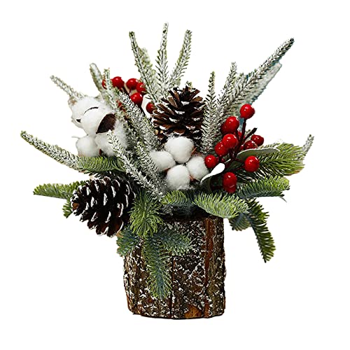 Pcscevcr Künstlicher Topf-Tisch-Weihnachtsbaum, Weihnachtsbaum mit roten Beeren und Tannenzapfen, für Weihnachten, Urlaub, Party, Heimdekoration (weiß) von Pcscevcr