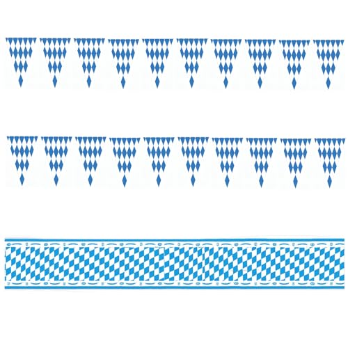 21 Stück Oktoberfest Deko, Bayrische Deko Set Mit 20 Wimpeln Und 1 Tischläufer, Perfekte Dekoration Für Bierfest Und Gartenparty, Weiß Und Blau, 19x28cm Und 275x35cm von PcvGef