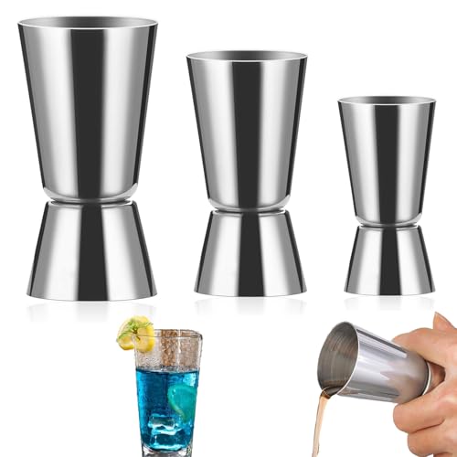 3 Stück Cocktail Messbecher Set, 3 cl/4 cl/5 cl Cl Messbecher Cocktail, Mischbecher, Zubehörverteilung Swing Cocktail, Jigger für Bar und Party, Edelstahl in Silber, Home Bartending von PcvGef
