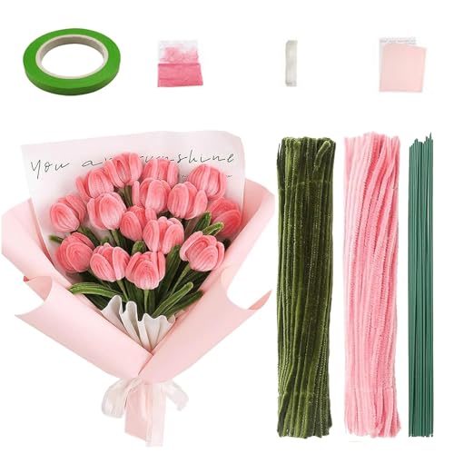 Pfeifenreiniger Blumen, Pfeifenputzer Zum Basteln, DIY Tulpenstrauß Set, 1 Set Rosa Gradienten Pfeifenreiniger Für Kreative Projekte, Ideal Als Geschenk Oder Dekoration von PcvGef