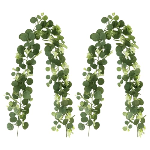 Eukalyptus Girlande, 2 Stück 1.8m Künstliche Blumengirlande, Eukalyptus Deko Für Hochzeit, Party Und Wohnzimmer, Kunstblumen Girlande Mit Grünen Blättern von PcvGef