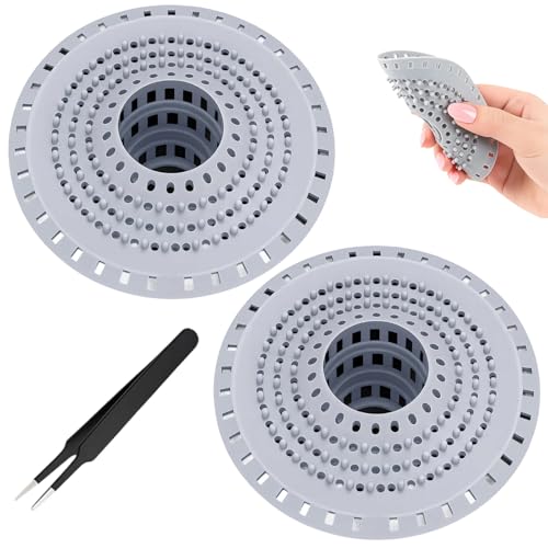 Haarfänger Dusche 2 Stück, Haarsieb Dusche mit Edelstahl und TPR Material für Badewanne und Küche, Abflusssieb Dusche gegen Verstopfung durch Haare und Essensreste, 12.5×12.5×3.5 cm von PcvGef
