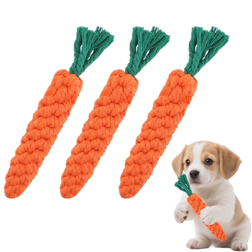 PcvGef Kauspielzeug Welpe, 3 Stück Hundespielzeug Karotte aus Baumwollseil, Welpen Kauspielzeug für Zahnreinigung und Stressabbau, Interaktives Hundespielzeug für Kleine Hunde, 22 cm PcvGef Kauspielzeug Welpe, 3 Stück Hundespielzeug Karotte aus Baumwollseil, Welpen Kauspielzeug für Zahnreinigung und Stressabbau, Interaktives Hundespielzeug für Kleine Hunde, 22 cm von PcvGef