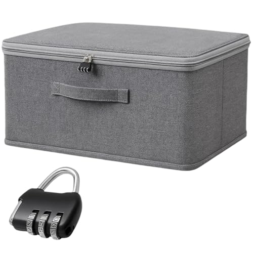 PcvGef Verschließbare Box Mit Zahlenschloss, Abschließbare Aufbewahrungsbox Für Wertgegenstände, Spielzeug Und Reiseutensilien, Grau 32x24x18 Cm von PcvGef