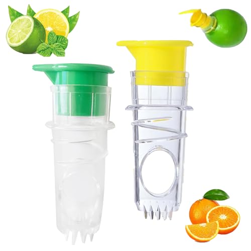 2 Stück Saftpresse Manuell, Zitronensaft Presse Handpresse für Zitrusfrüchte, Kompakter Lemon Squeezer für Küche und Bar, Grün und Gelb, 8.5×3.8 cm aus Resin von PcvGef