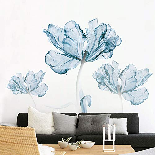 Pdrui Wandtattoo für Wohnzimmer, Blaue Blumen Wandsticker als Wanddekoration für Schlafzimmer Kinderzimmer 180cm×110cm Wand Aufkleber | Deko Wandtattoo für Wand Fenster Möbel/Schrank Küche Bad Flur von Pdrui