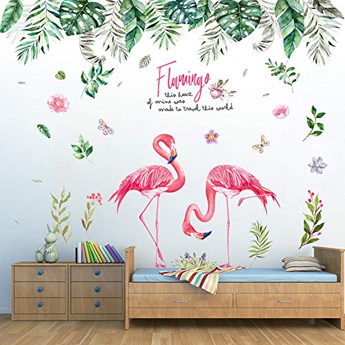 Pdrui Wandtattoo für Wohnzimmer, Tropischer Dschungel und Flamingo Wandsticker als Wanddekoration für Schlafzimmer Kinderzimmer 150cm×130cm Deko Wand Aufkleber für Wand Fenster Flur Schlafsaal von Pdrui