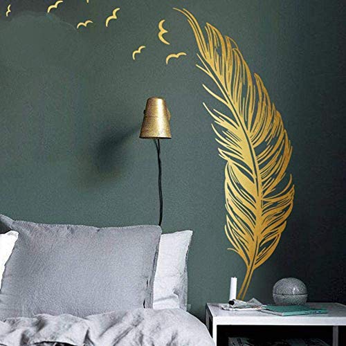 Wandtattoo für Schlafzimmer, Golden Feder Wandsticker als Wanddekoration für Wohnzimmer 120x180cm Wand Aufkleber | Deko Wandaufkleber für Wand Fenster Möbel/Schrank Küche Fenster Flur von Pdrui